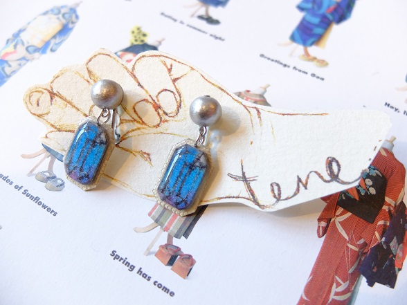 【tone】宝石イヤリング（パール付き・ブルー）pi-304