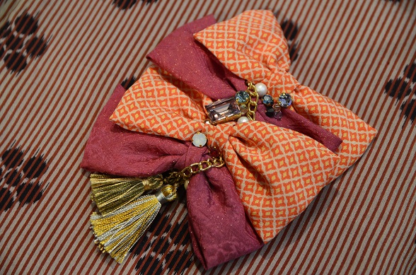 【Mad Tea Salon】正絹リボン　大　オレンジ×ピンク