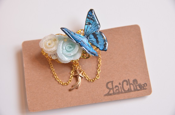 【ЯaiChi】帯留め 銀河蝶々 蓄光