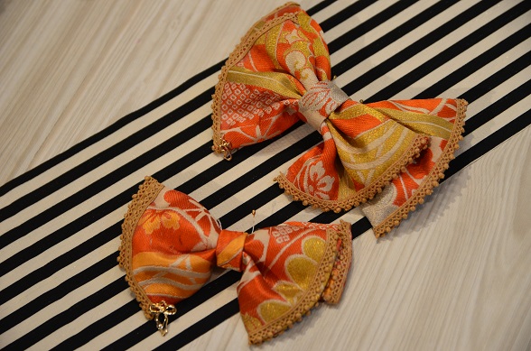 【graiiin】ちょうちょうヘアリボン オレンジバレッタ&クリップ