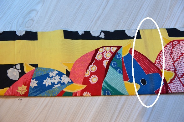 カラフル糸巻きのアンティーク名古屋帯【全長335cm】