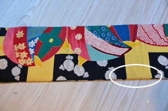 カラフル糸巻きのアンティーク名古屋帯【全長335cm】