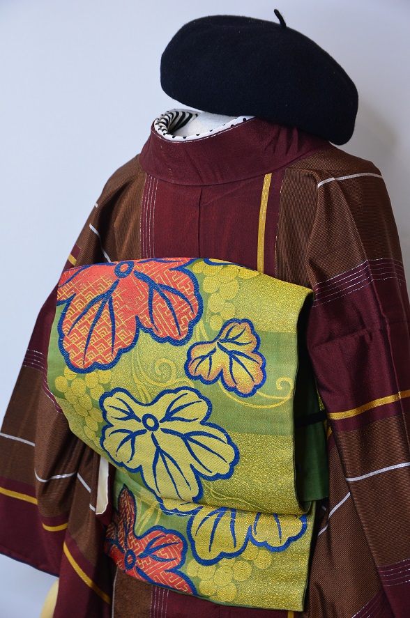 秋葡萄のアンティーク名古屋帯【全長333cm】