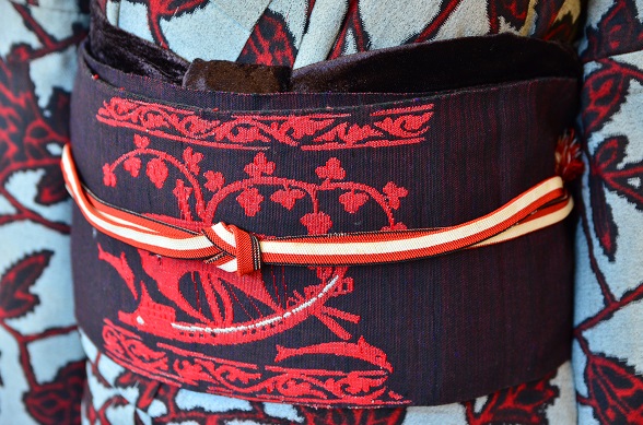 船とイルカ柄のカジュアル名古屋帯【全長352cm】 