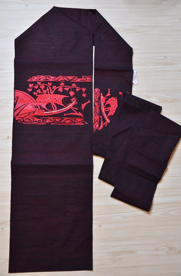 船とイルカ柄のカジュアル名古屋帯【全長352cm】 