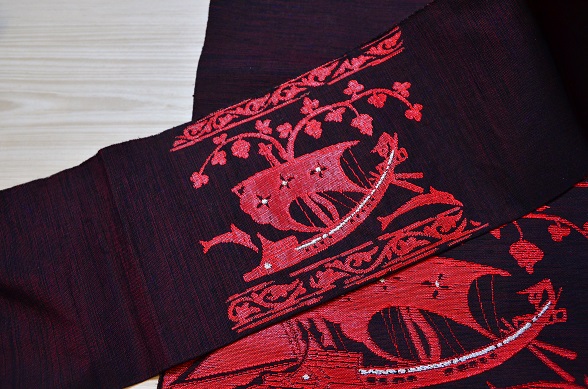 船とイルカ柄のカジュアル名古屋帯【全長352cm】 