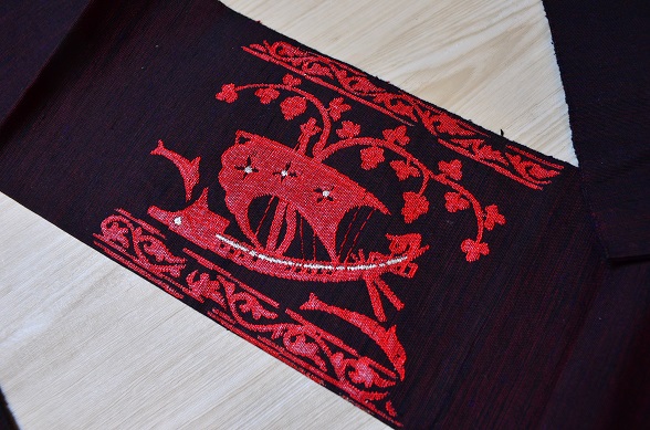 船とイルカ柄のカジュアル名古屋帯【全長352cm】 