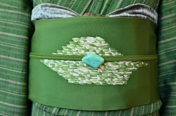 抹茶色の塩瀬名古屋帯【全長352cm】 