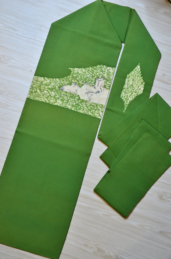 抹茶色の塩瀬名古屋帯【全長352cm】 