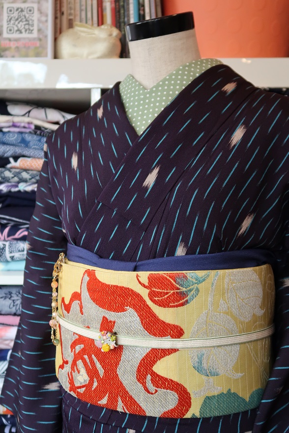 流星みたいなお召し単衣きもの【身丈142m】