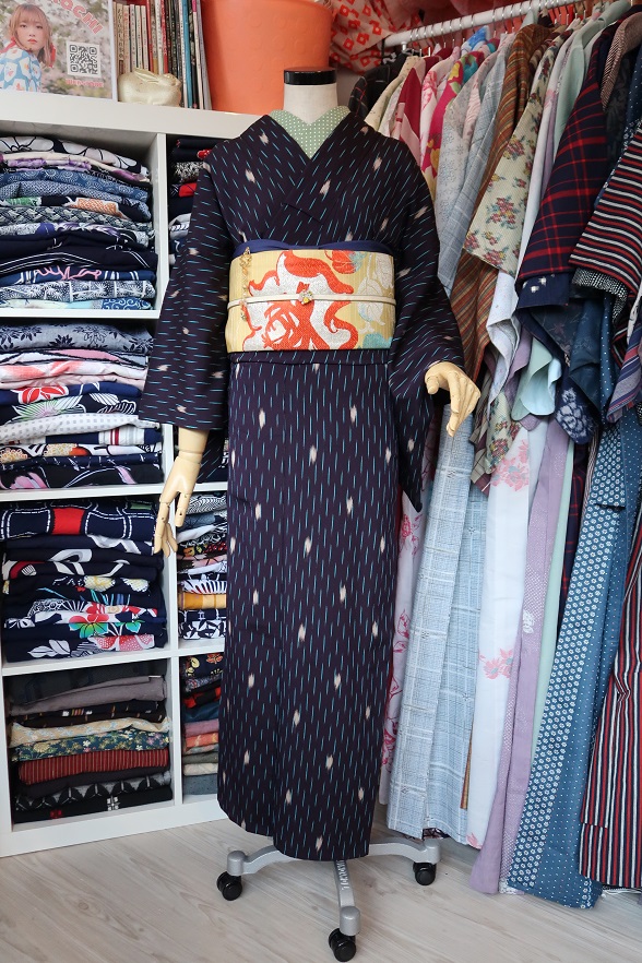 流星みたいなお召し単衣きもの【身丈142m】