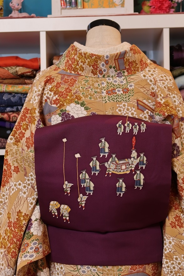 小さなご一行柄の塩瀬九寸名古屋帯【全長356cm】