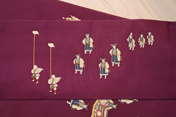 小さなご一行柄の塩瀬九寸名古屋帯【全長356cm】