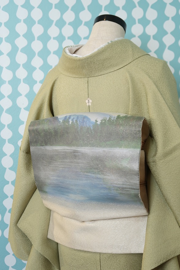 リアルな湖畔柄九寸名古屋帯【全長344.5cm】