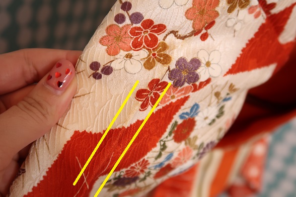 オレンジのしっとり絞り古典柄袷きもの【身丈157cm】