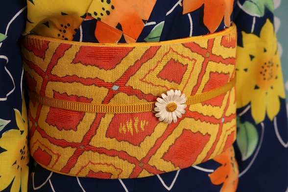 モダンポップ格子柄半幅帯【全長368cm】