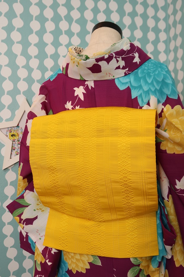 博多織のイエロー八寸名古屋帯【全長343.5cm】