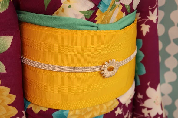 博多織のイエロー八寸名古屋帯【全長343.5cm】