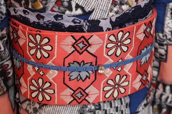 幾何学花柄半幅帯【全長342cm】