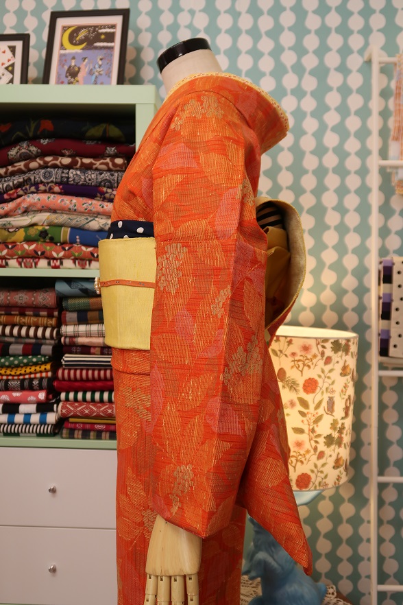 金木犀柄のシルクウール袷きもの【身丈153.5×裄丈69】