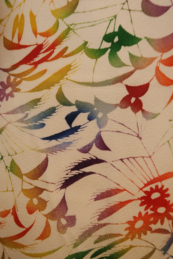 トロピカルな菊柄染袷きもの【身丈155.5×裄丈69】