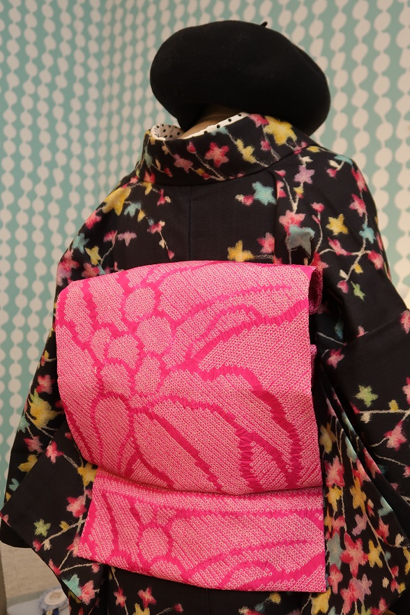 葉と実のアンティーク絞り名古屋帯【全長329cm】