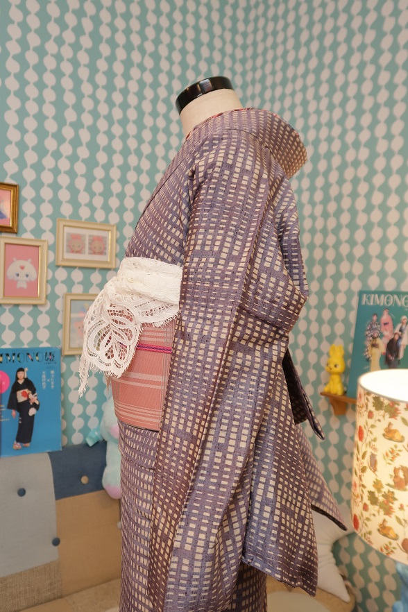 キューブドットのラベンダー胴抜き単衣きもの【身丈156cm】★作家物