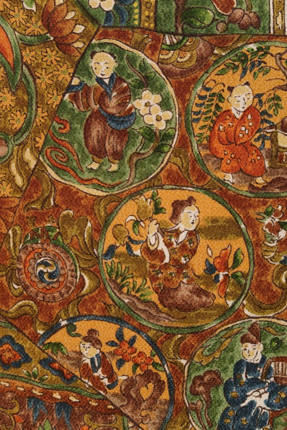 にぎやかな童子の縮緬単衣きもの【身丈154×裄丈65】