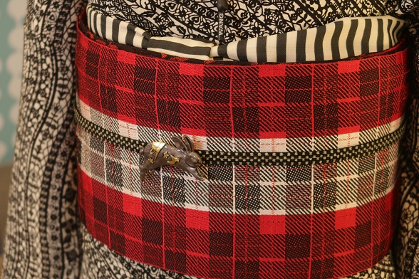 モダンチェックのリバーシブル半幅帯【全長約400cm】