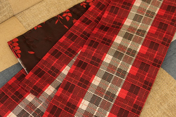 モダンチェックのリバーシブル半幅帯【全長約400cm】