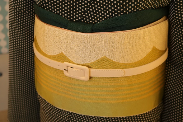 新品★抹茶のなみなみラインリバーシブル半幅帯【全長約400cm】